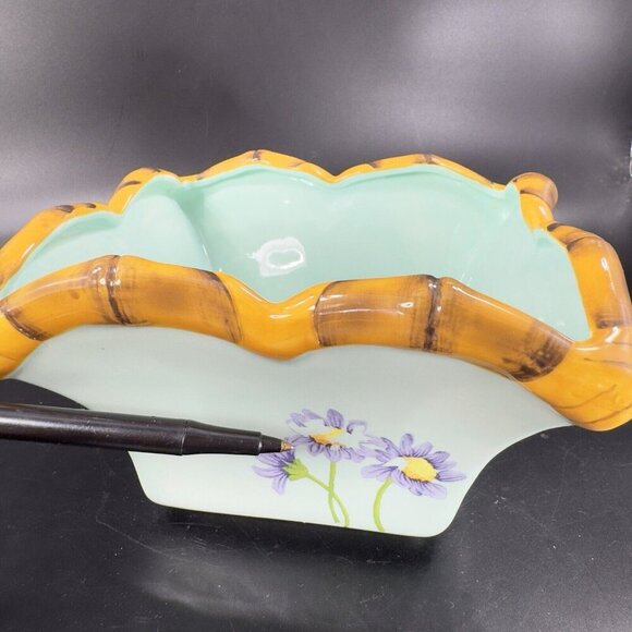 Silvestri Decoupage Peggy Turchette Blue Firefly Floral Bowl Planter Ceramic VTG - Picture 7 of 16